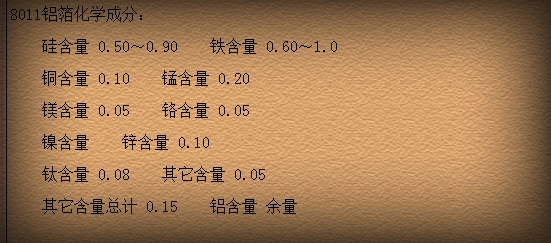 8011铝箔化学成分 8011铝箔化学成分